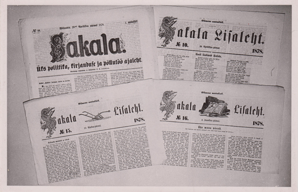 Joonis 2. Sakala nr 10 lisalehtedega, (CRJM F TR II 637 F 613, Eesti Maaelumuuseumid SA, C. R. Jakobsoni Talumuuseum, http://www.muis.ee/museaalview/1837066) Ajaleht Sakala.