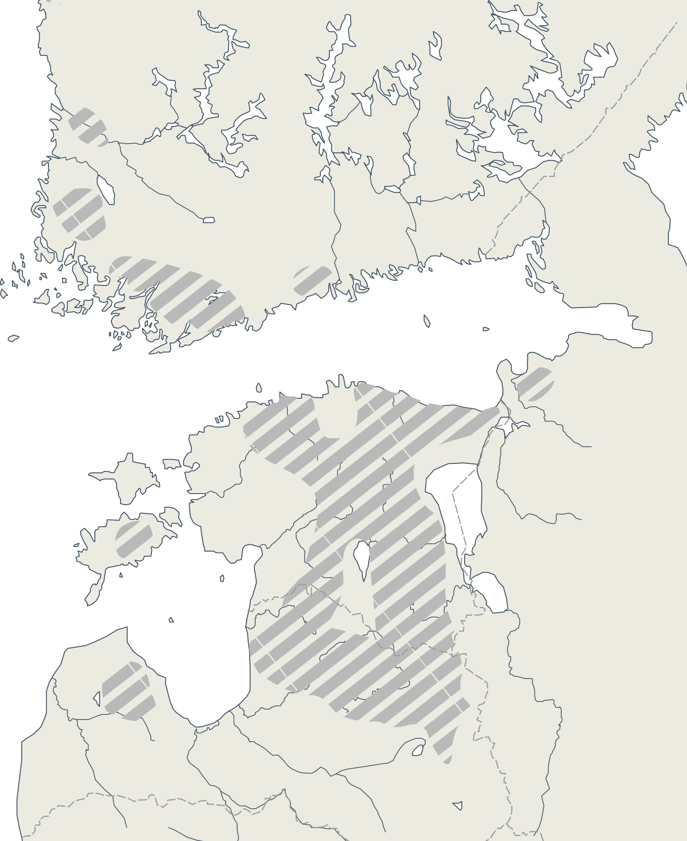 Joonis 1. Tarandkalmete levikuala (koostas Jaana Ratas). Tarandkalmete levikuala kaart.